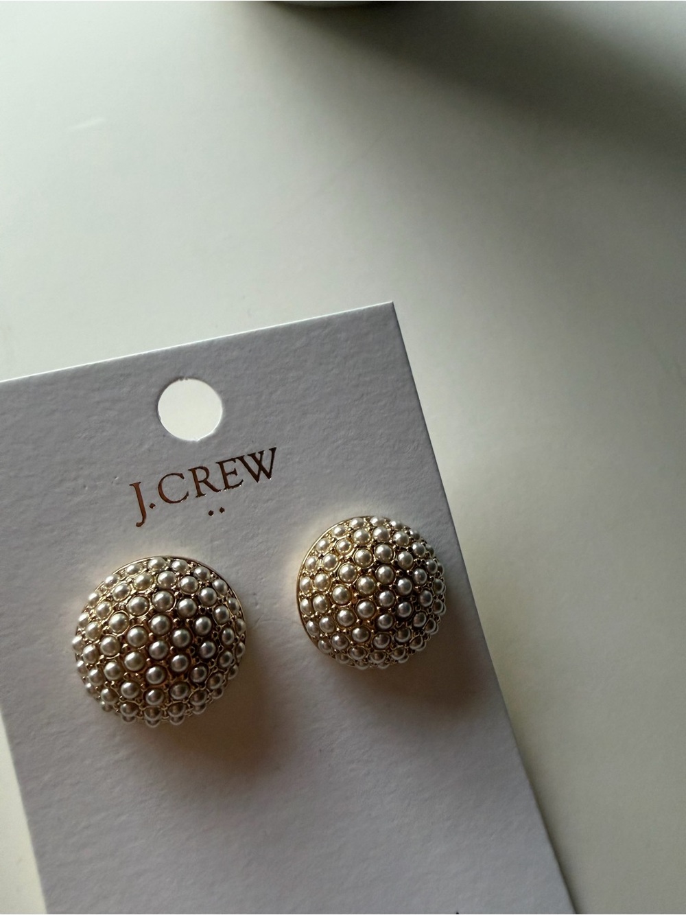 J. Crew Gold-Tone Dome Earrings with Pearlescent Beads, NEW
